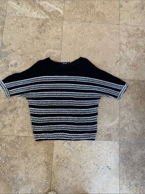 NIC+ZOE Black and White Striped Short Sleeve Knit Top